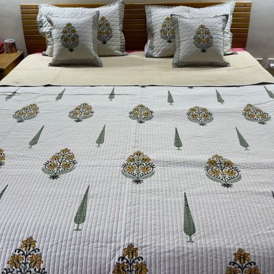 Mustard Floral Quilted Cotton Bedcover