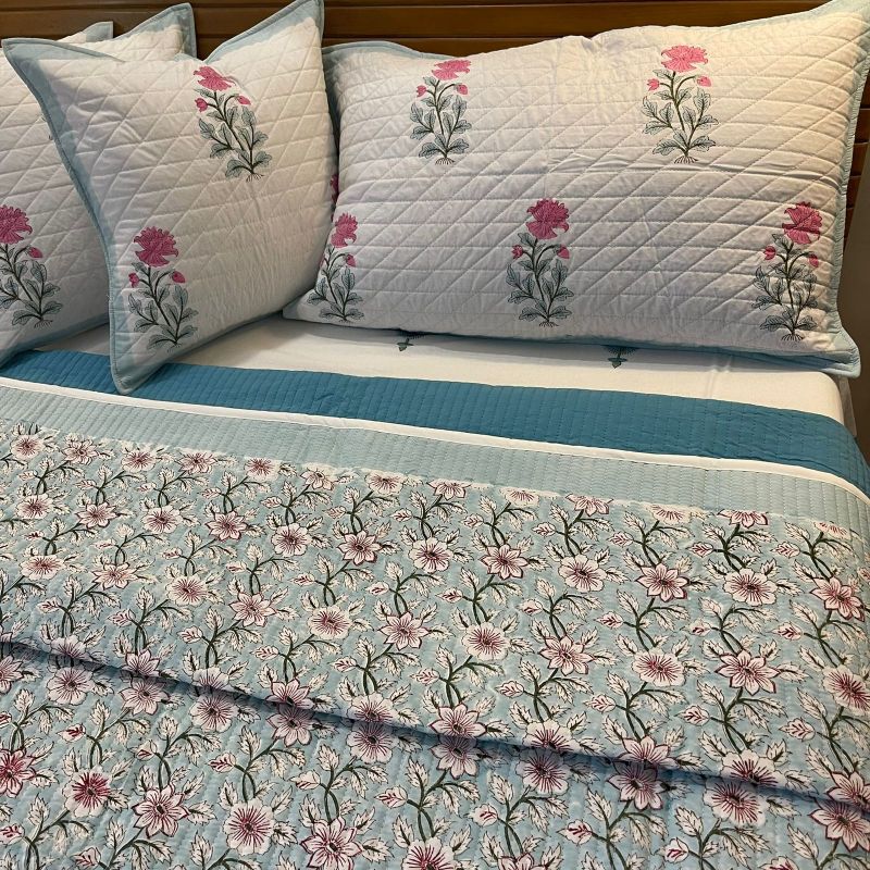 Flower Garden Quilted Cotton Bedcover