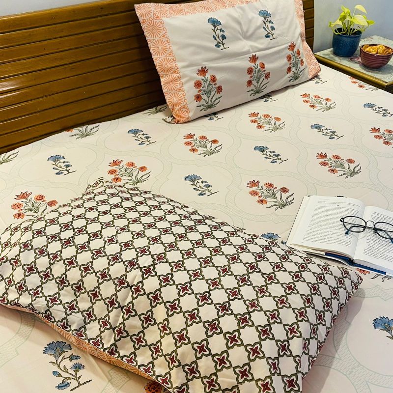 Mughal Print Premium Cotton (Queen Size) Bedsheet Set