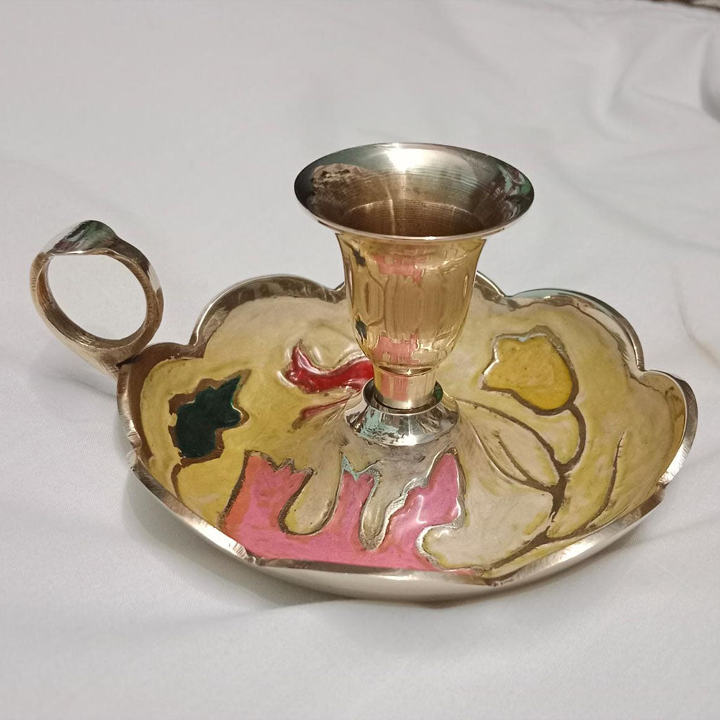 Faded Bougainvillea Enamel Coated Brass Candle Holder