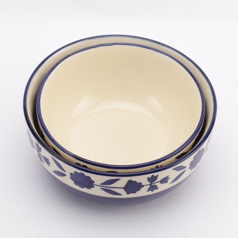 Floral Blue & White Serving Bowls (Set of 2)