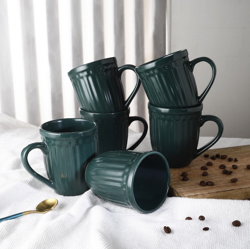 Prussian Blue Glazed Coffee Mugs (Set of 6)