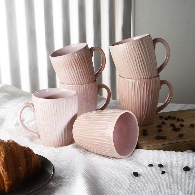 Light Pink Glazed Coffee Mugs (Set of 6)