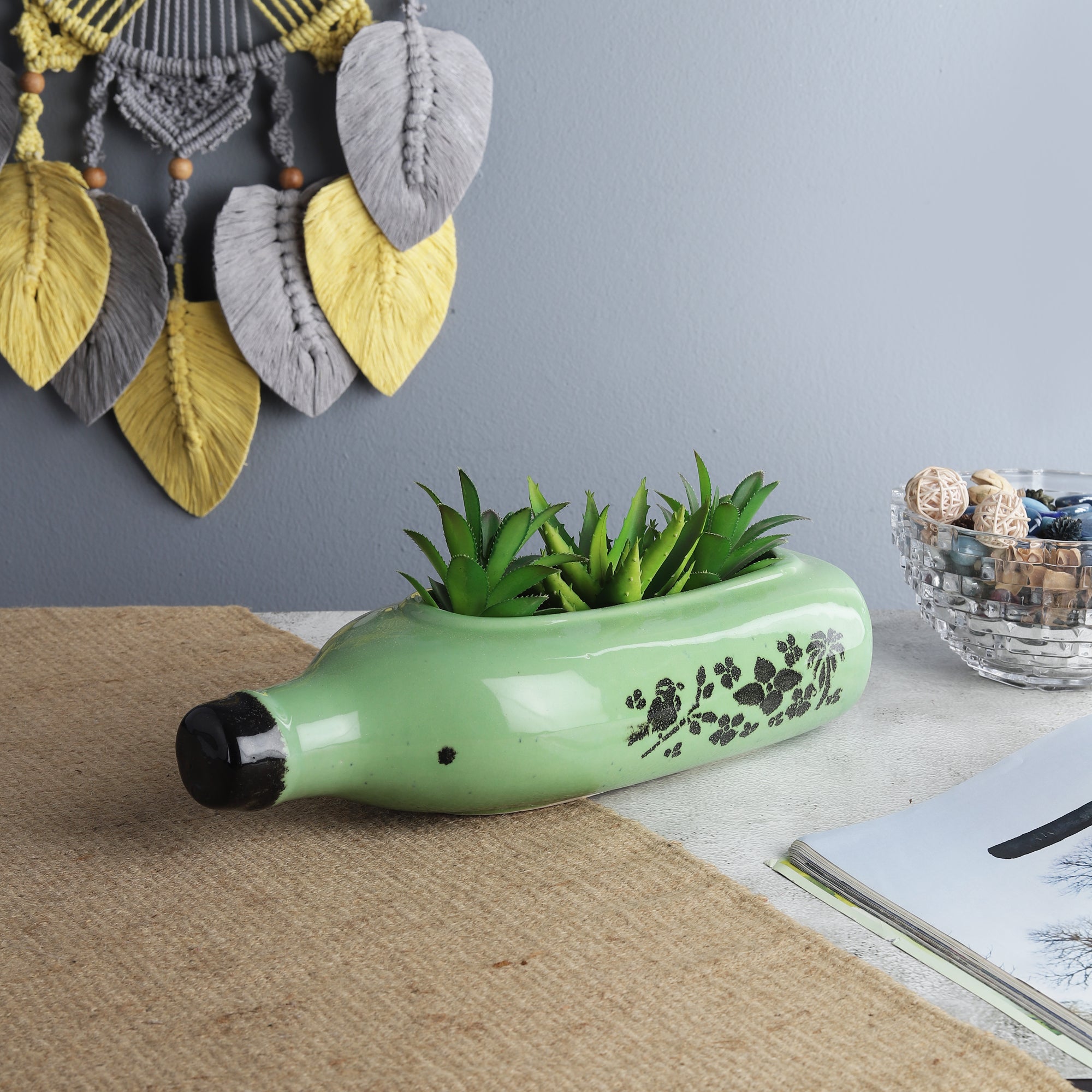 Vintage Ceramic Bottle Planter in Green