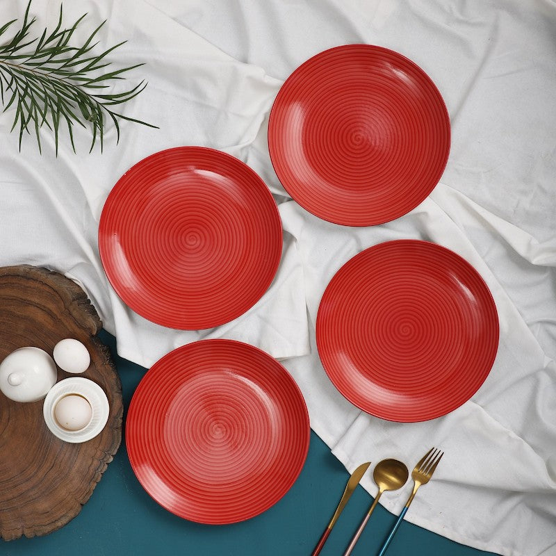Red & Light Pink Ceramic Dinner Plates (Set of 4)