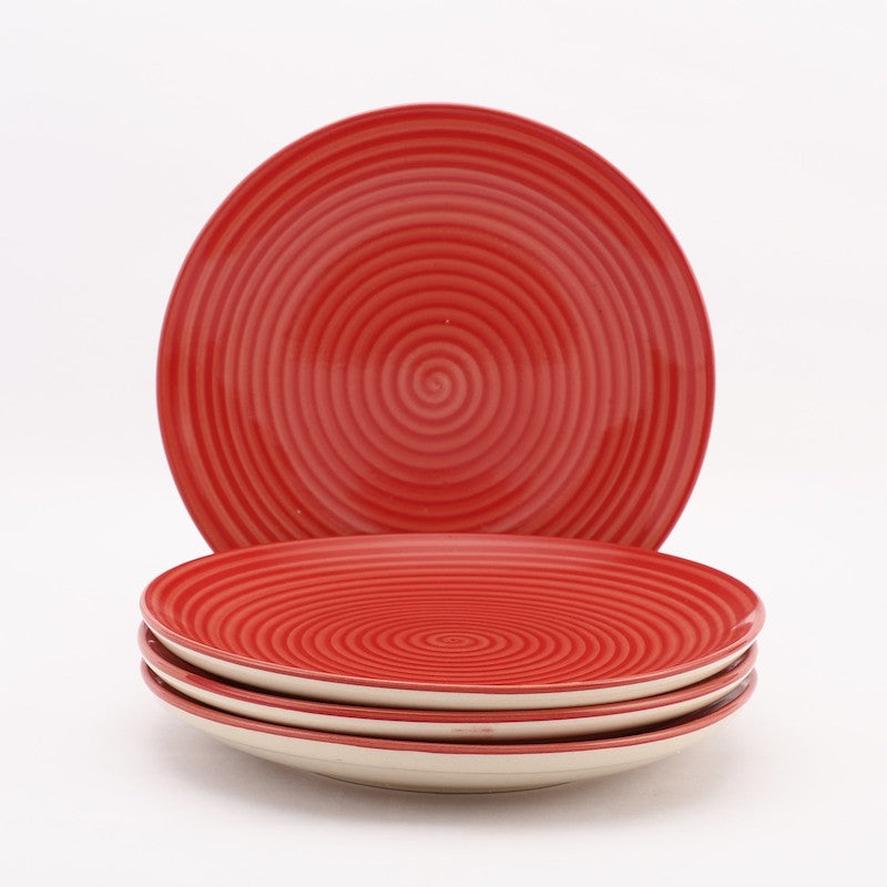 Red & Light Pink Ceramic Dinner Plates (Set of 4)