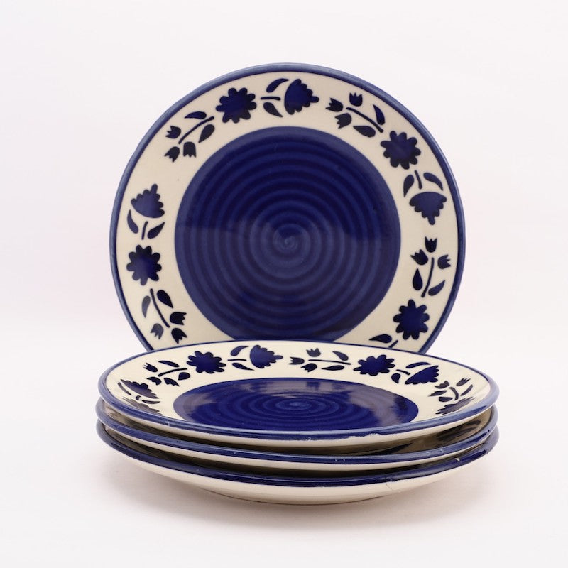 Floral Blue & White Quarter Plates (Set of 4)