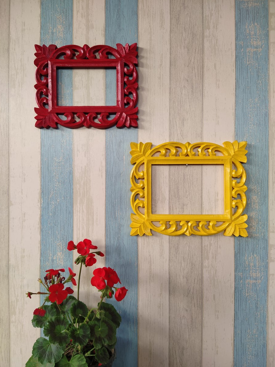 Yellow Red Rectangular Wall Frame (Set of 2)