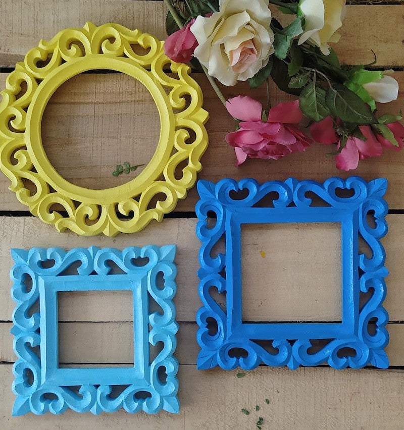 Yellow Blue Square & Round Wall Frames (Set of3)