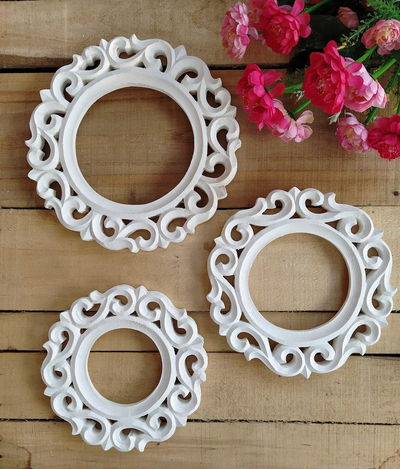 White Circular Wall Decorative Wooden Frame (Set of 3)