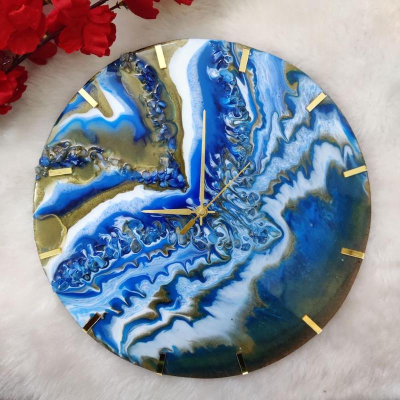 Ocean Blue Resin Wall Clock