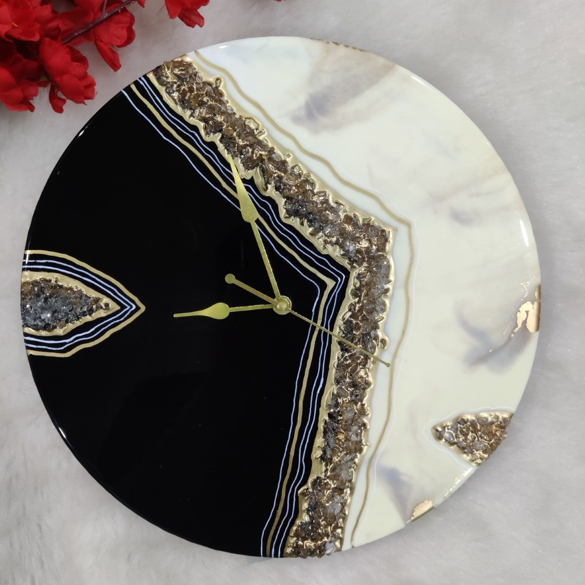 Faux Marble Art Wall Clock with Stones