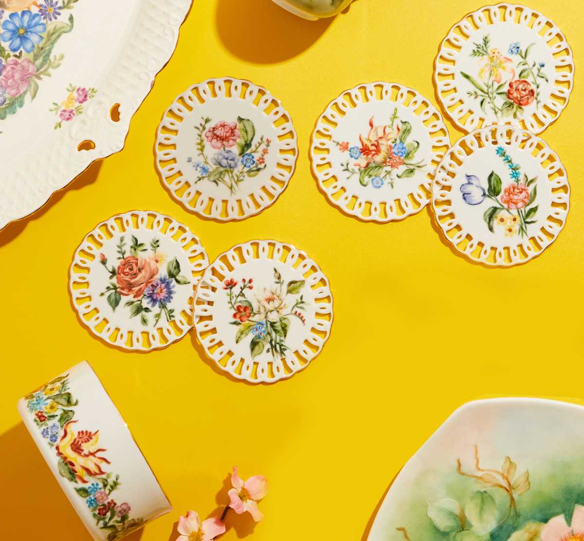 Dresden Flowers Coasters with Stand - Paradise Collection (Set of 6)