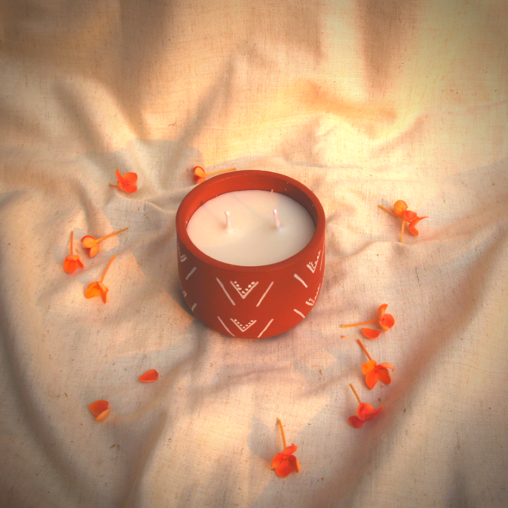 Forest Handpainted Terracotta Soy Wax Candle With Dual Wicks
