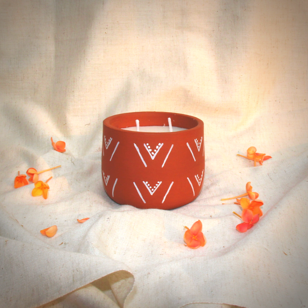 Forest Handpainted Terracotta Soy Wax Candle With Dual Wicks