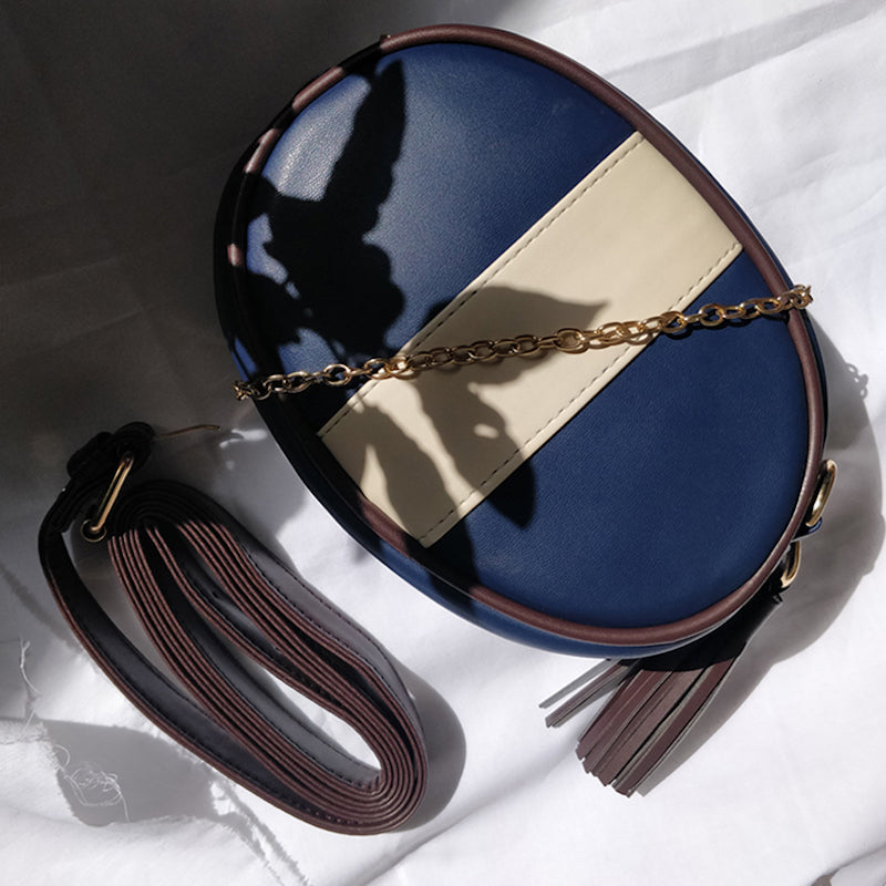Navy Blue Tassel Belt Vegan Bag