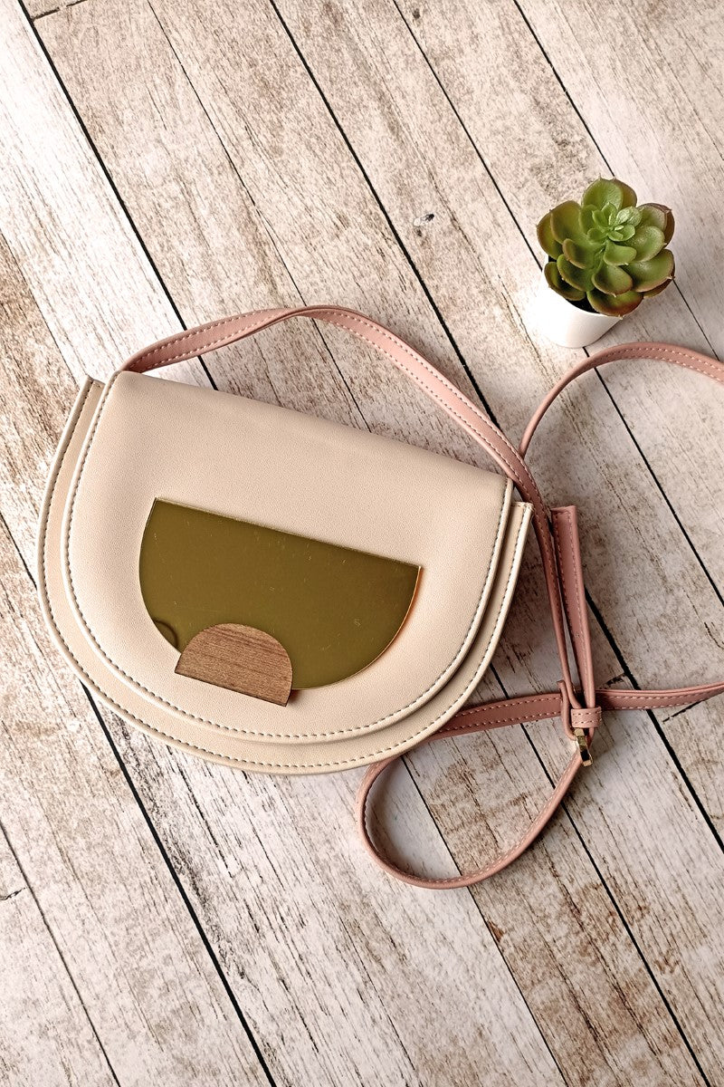 Half Circle Sling Bag With Applique Detail