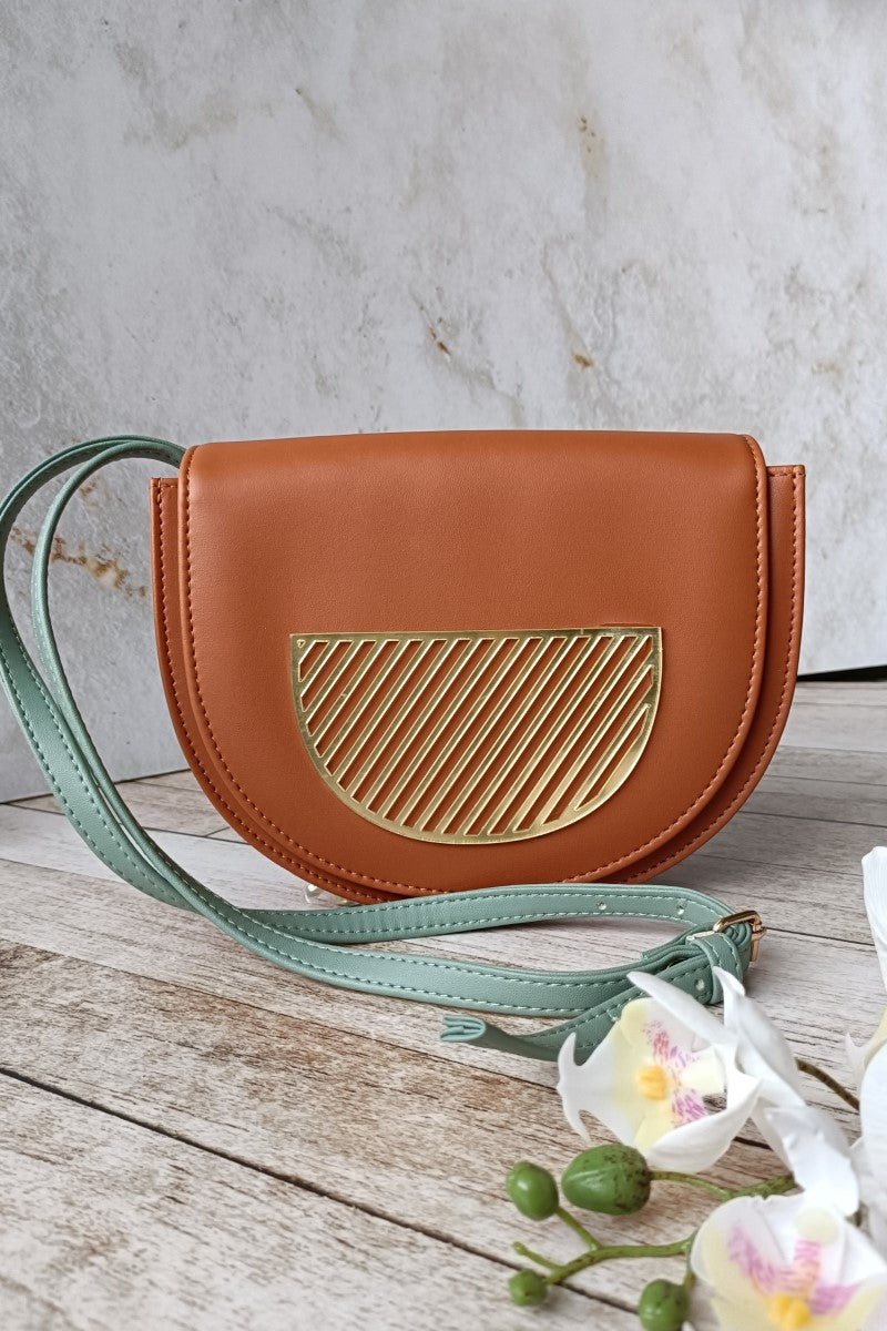Half Circle Sling Bag With Applique Detail