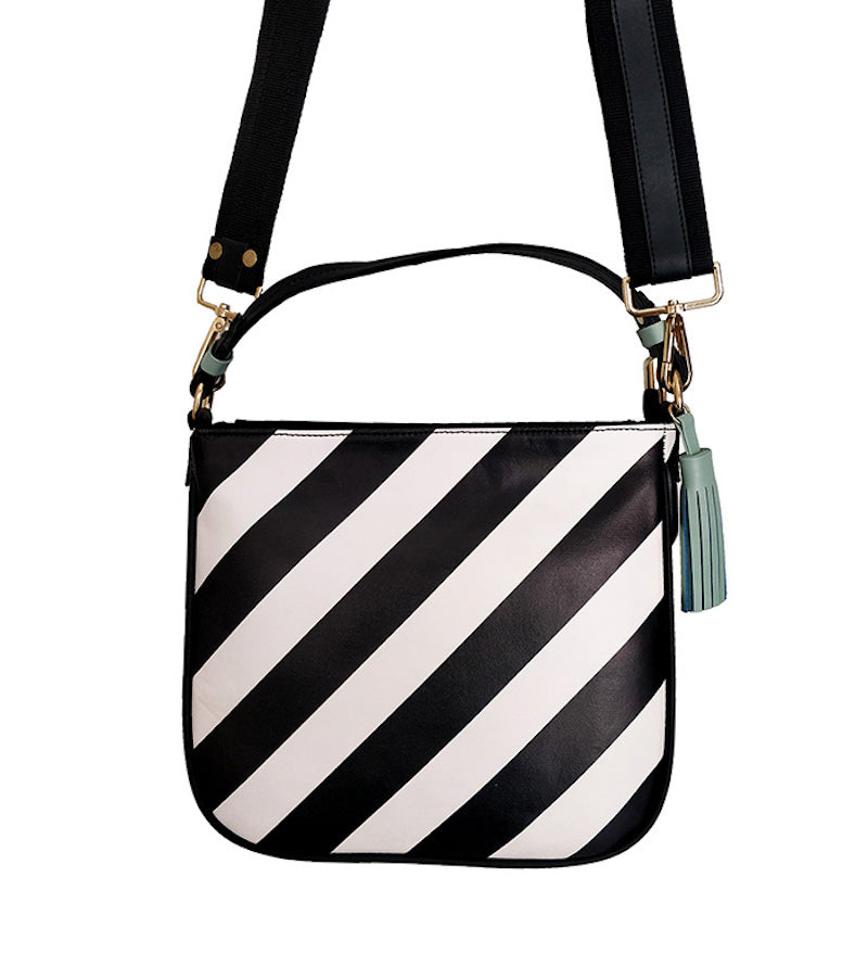 Vegan Monochrome Stripe Sling Bag