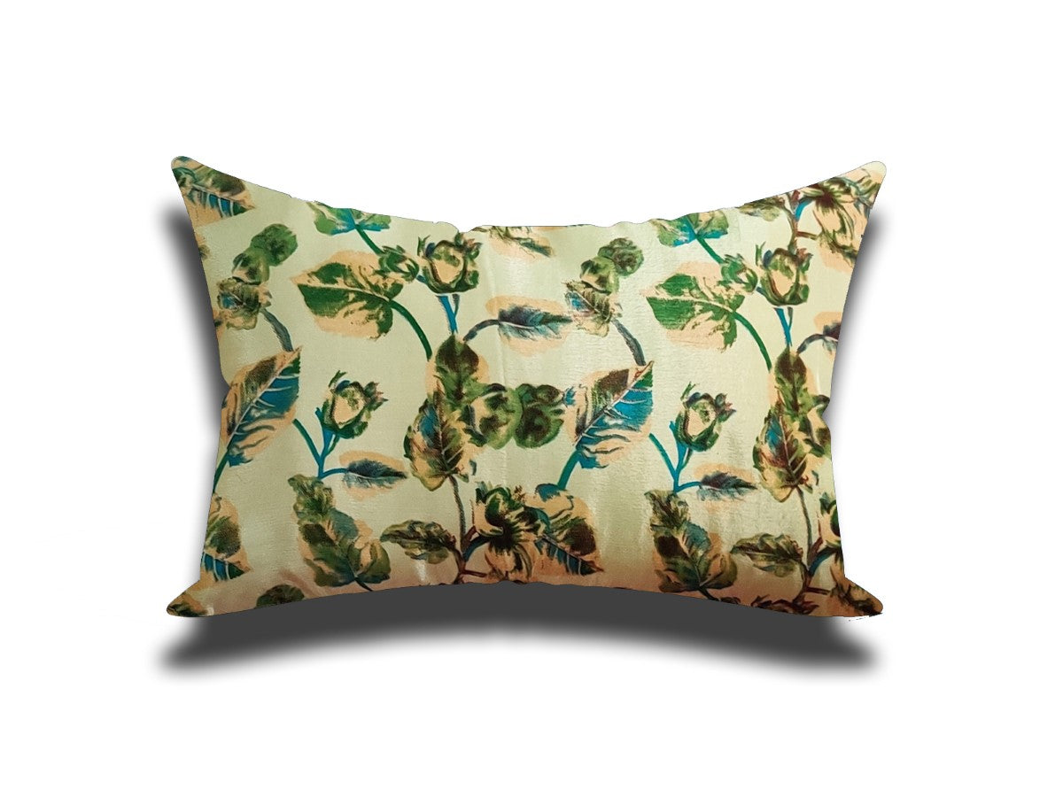 Teal Green Floral Print Cushion Cover
