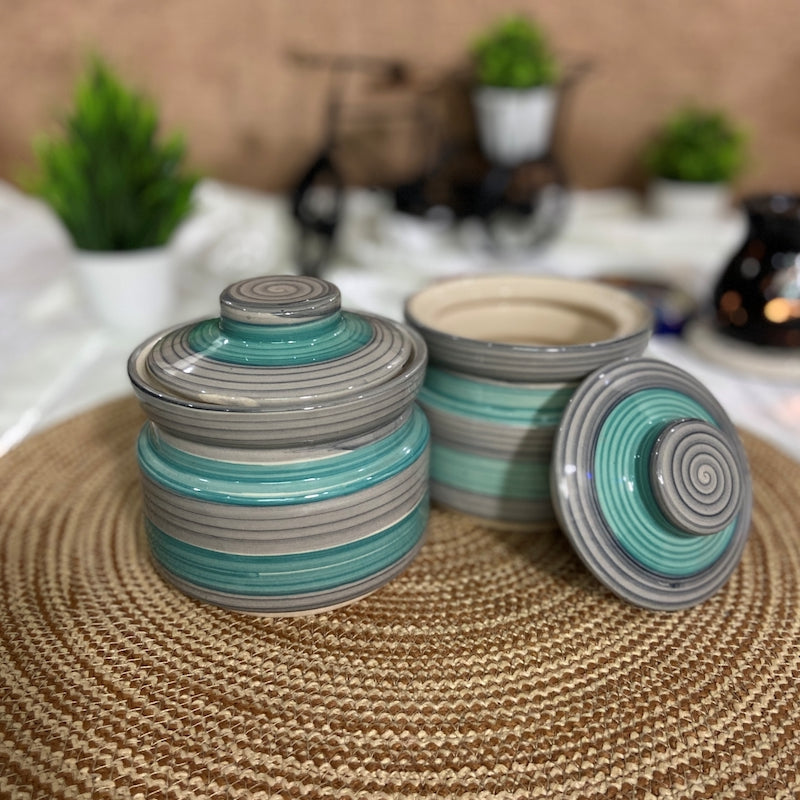 Green & Grey Hand-painted Ceramic Jars (Set of 2)
