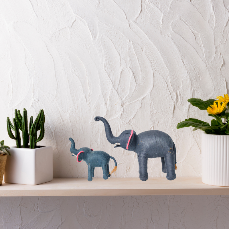 HandCrafted Coir Grey Elephants | Mother Child Combo
