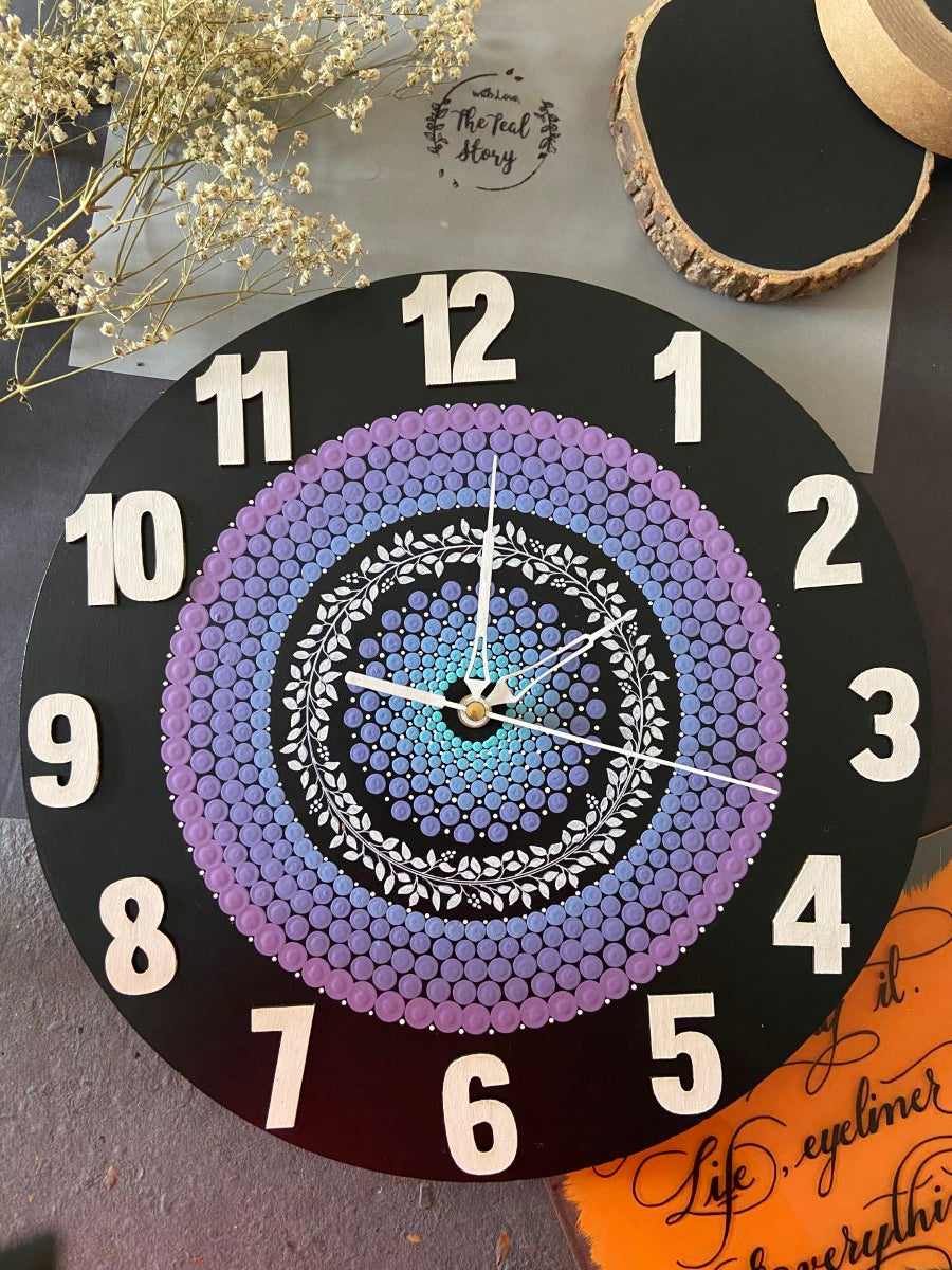 Hand Painted Dot Mandala Wall Clock