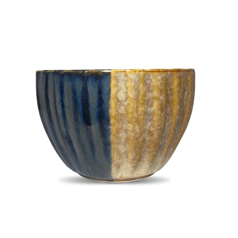 Half-Cut Blue & Brown Tulip Shaped Bowls (Set of 4)