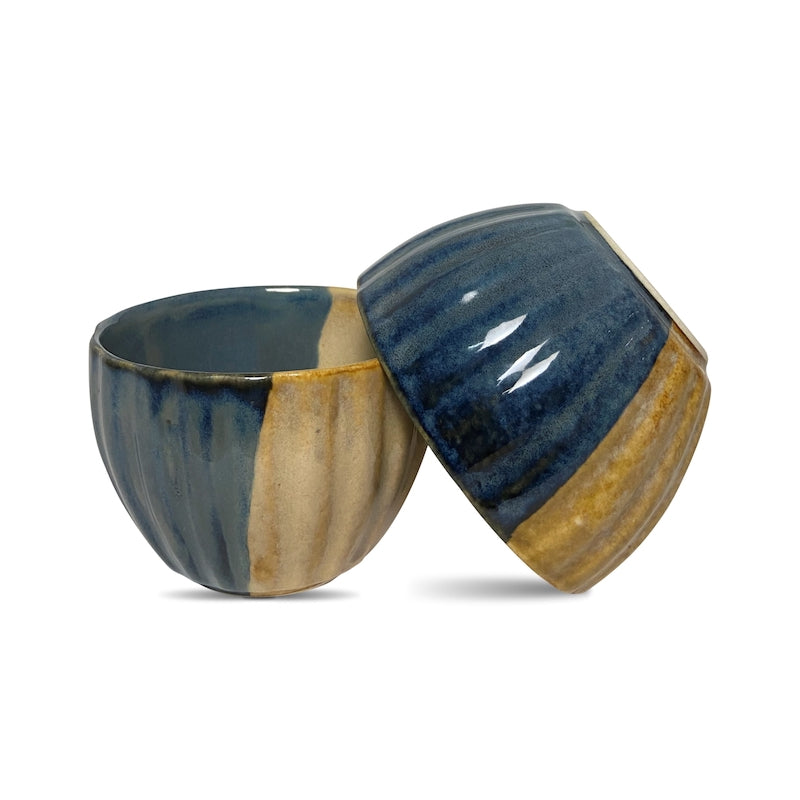 Half-Cut Blue & Brown Tulip Shaped Bowls (Set of 4)
