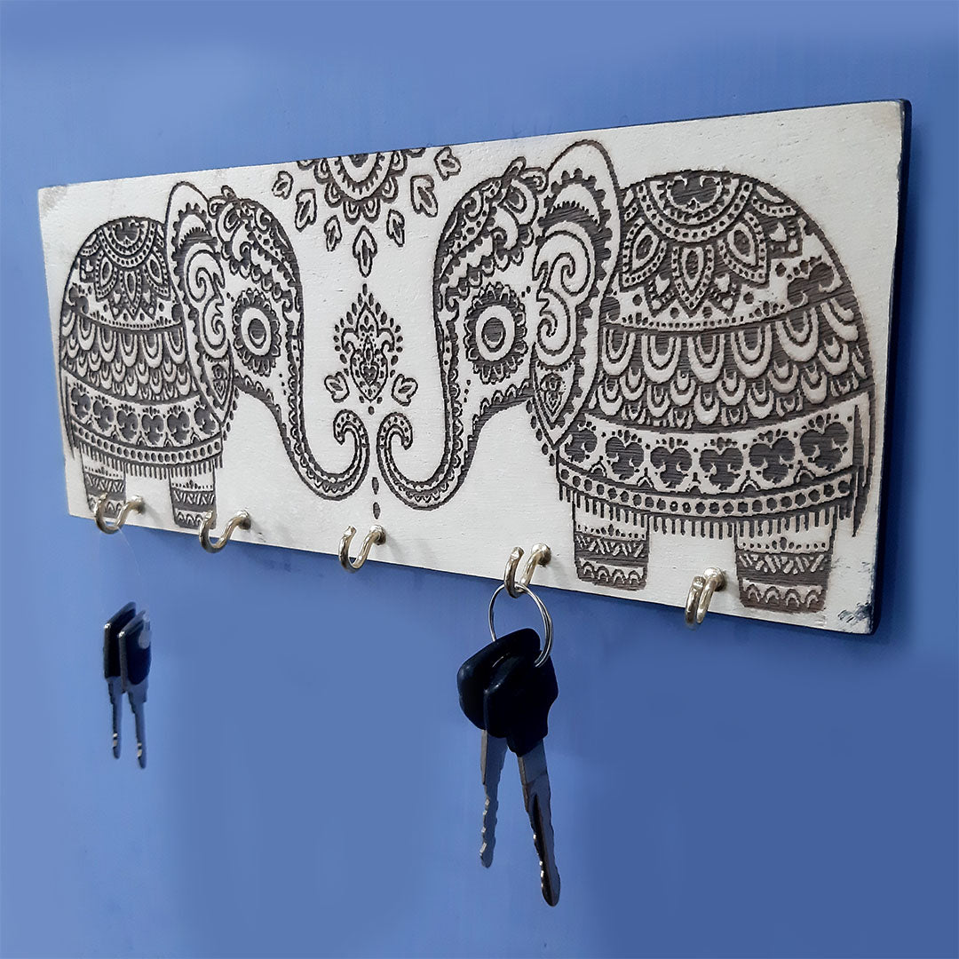 Elephant Design Wooden Key Hanger