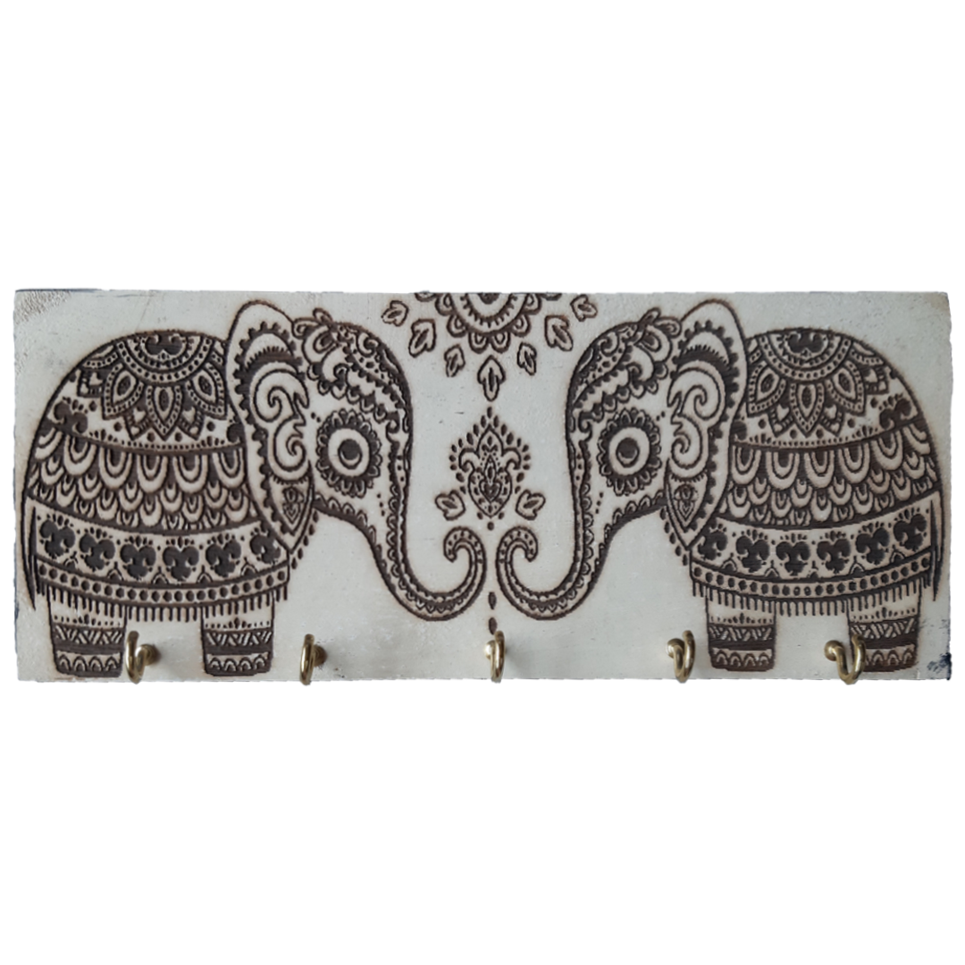 Elephant Design Wooden Key Hanger