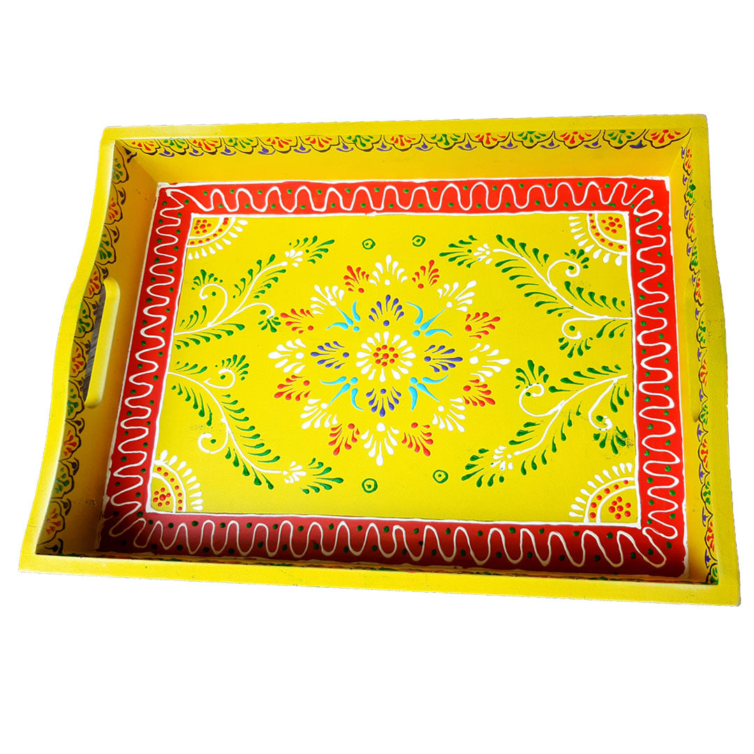 Yellow Hand Painted Wooden Tray