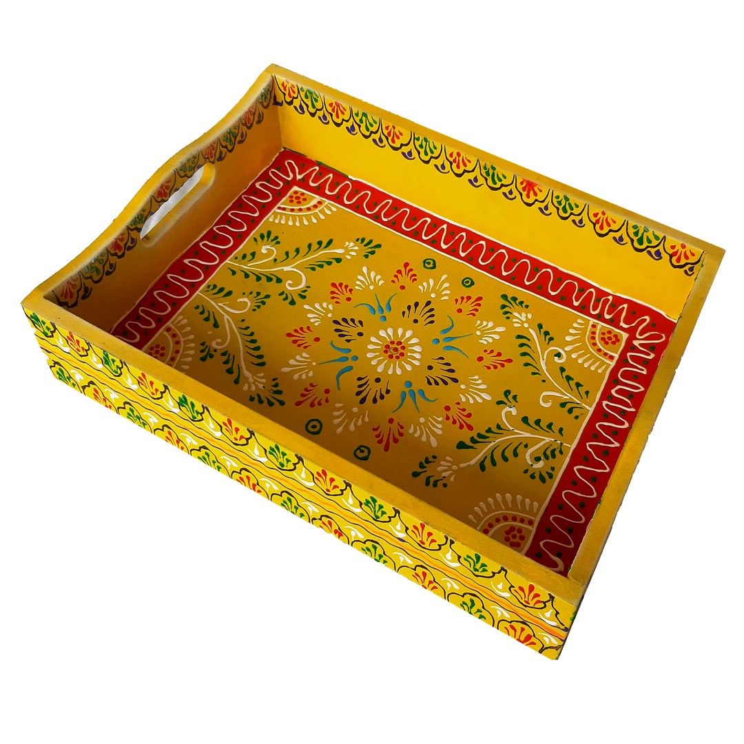 Yellow Hand Painted Wooden Tray
