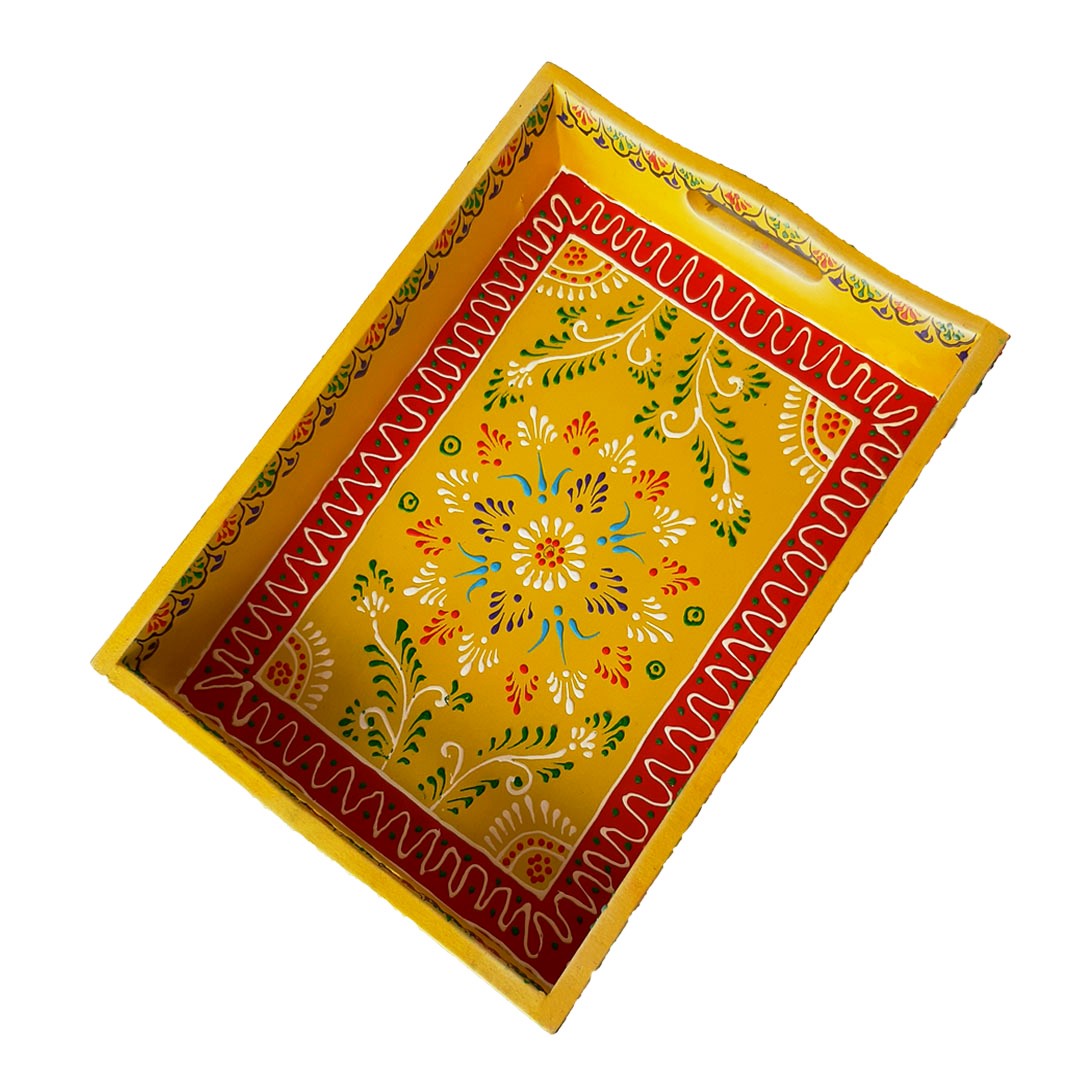 Yellow Hand Painted Wooden Tray
