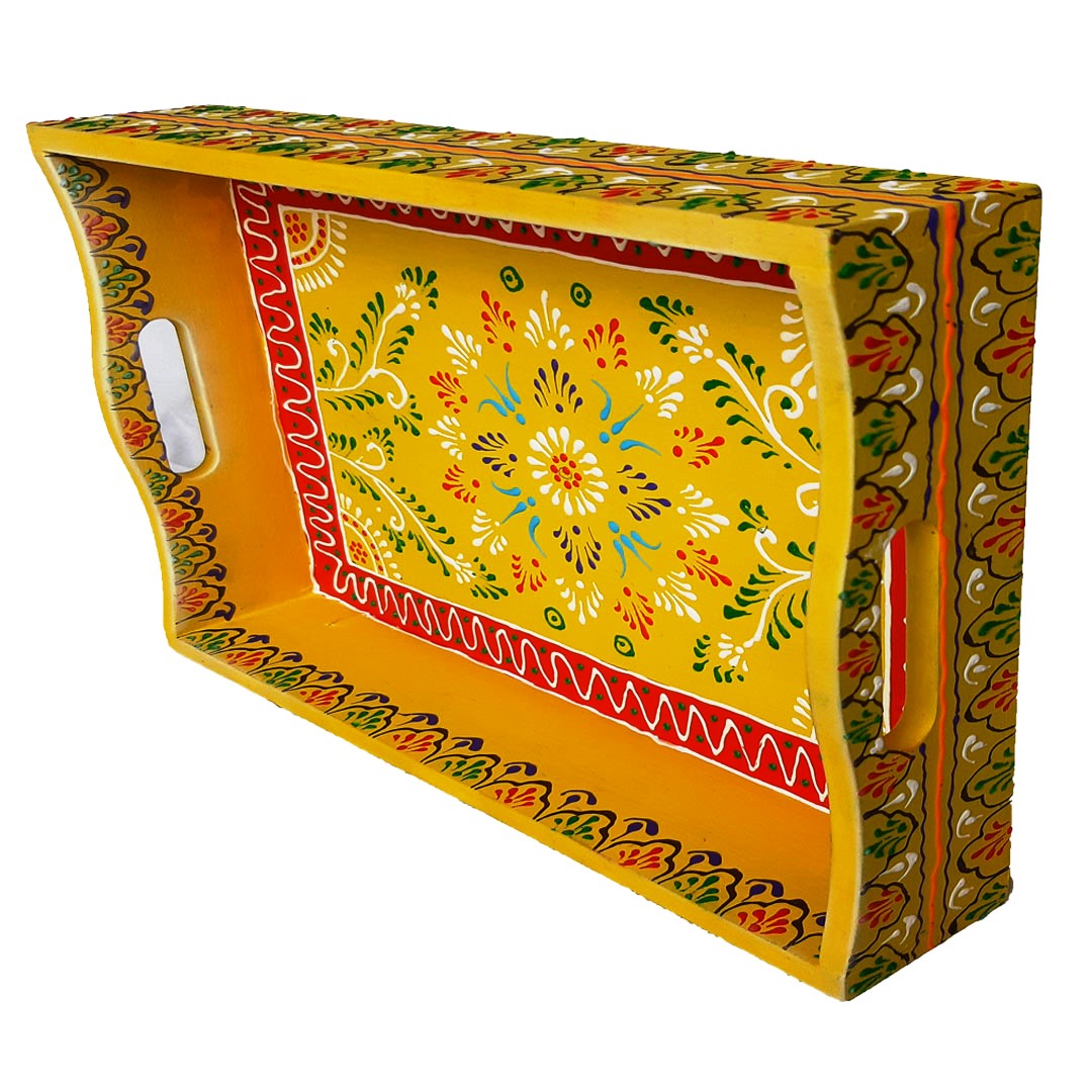 Yellow Hand Painted Wooden Tray