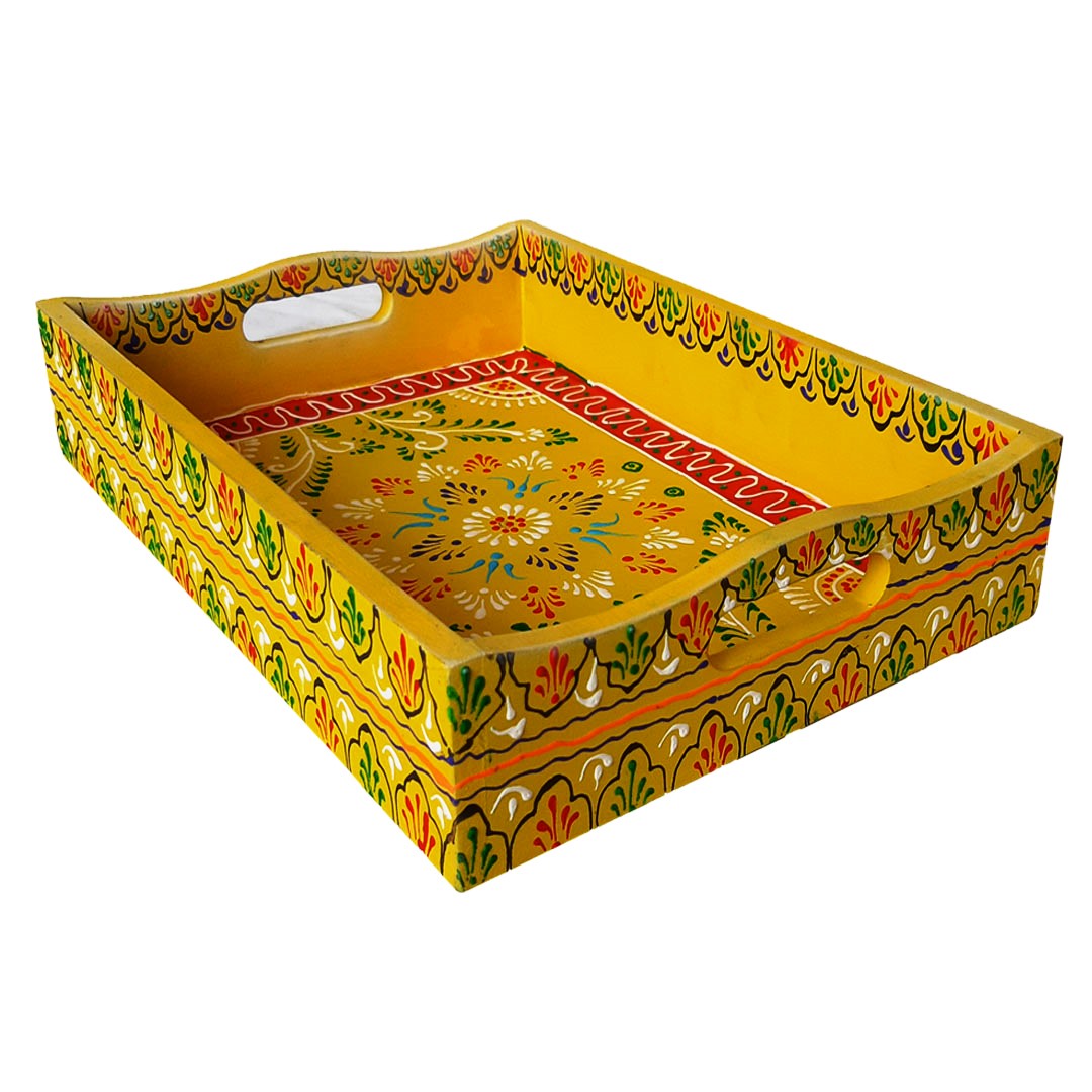 Yellow Hand Painted Wooden Tray