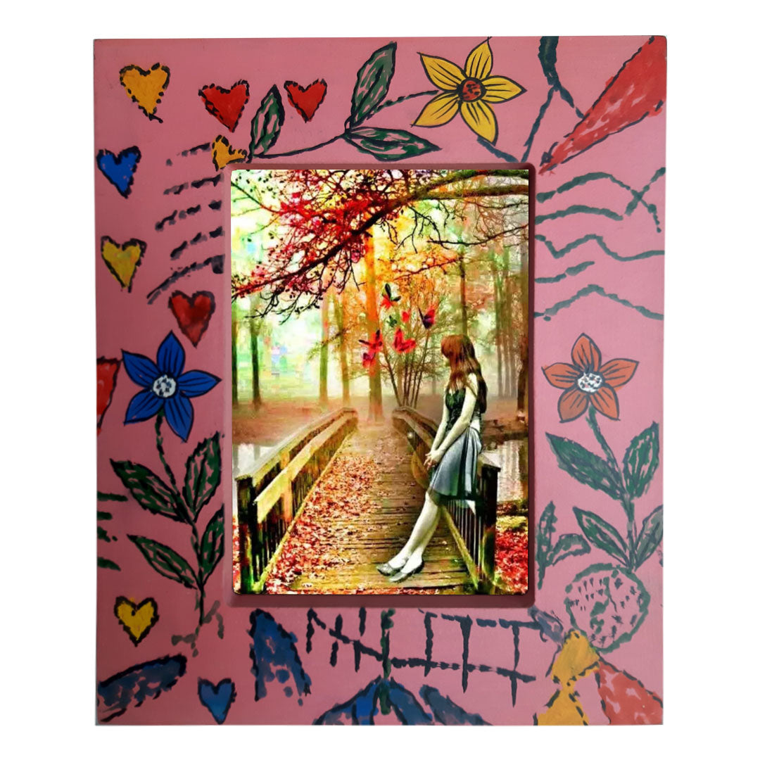 Hand Painted Pink Photo Frame