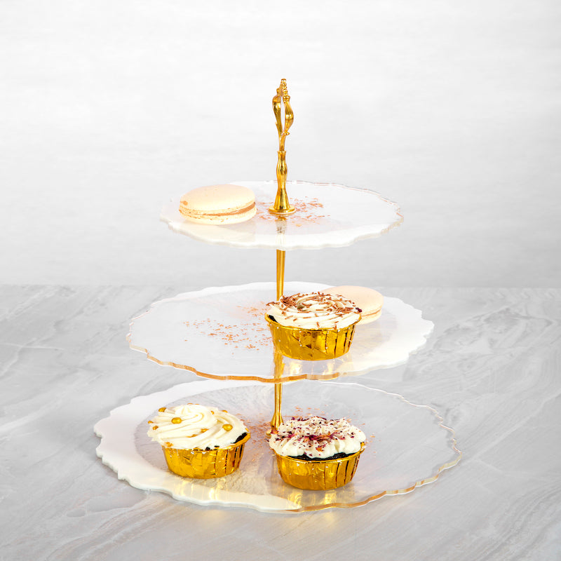 White Fleur 3 Tier Resin Dessert Stand