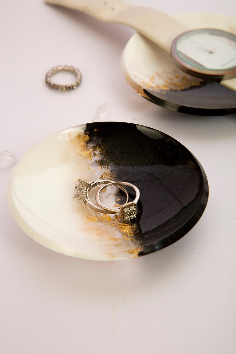 Black Pebble Trinket Bowls / Trays (Set of 2)