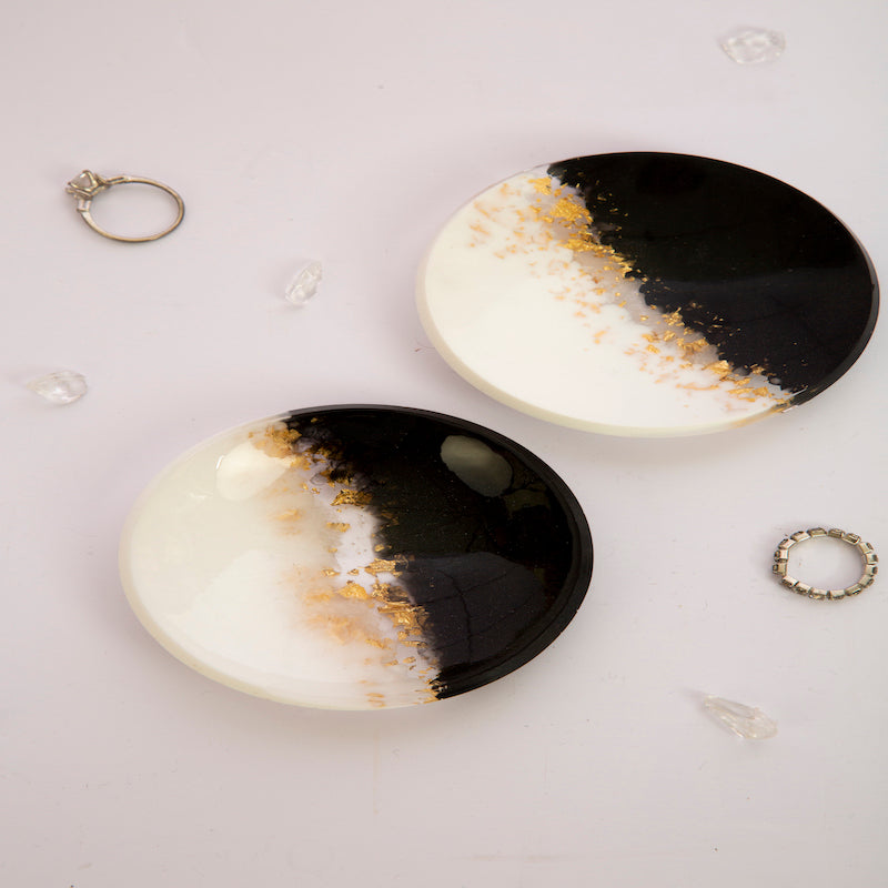 Black Pebble Trinket Bowls / Trays (Set of 2)