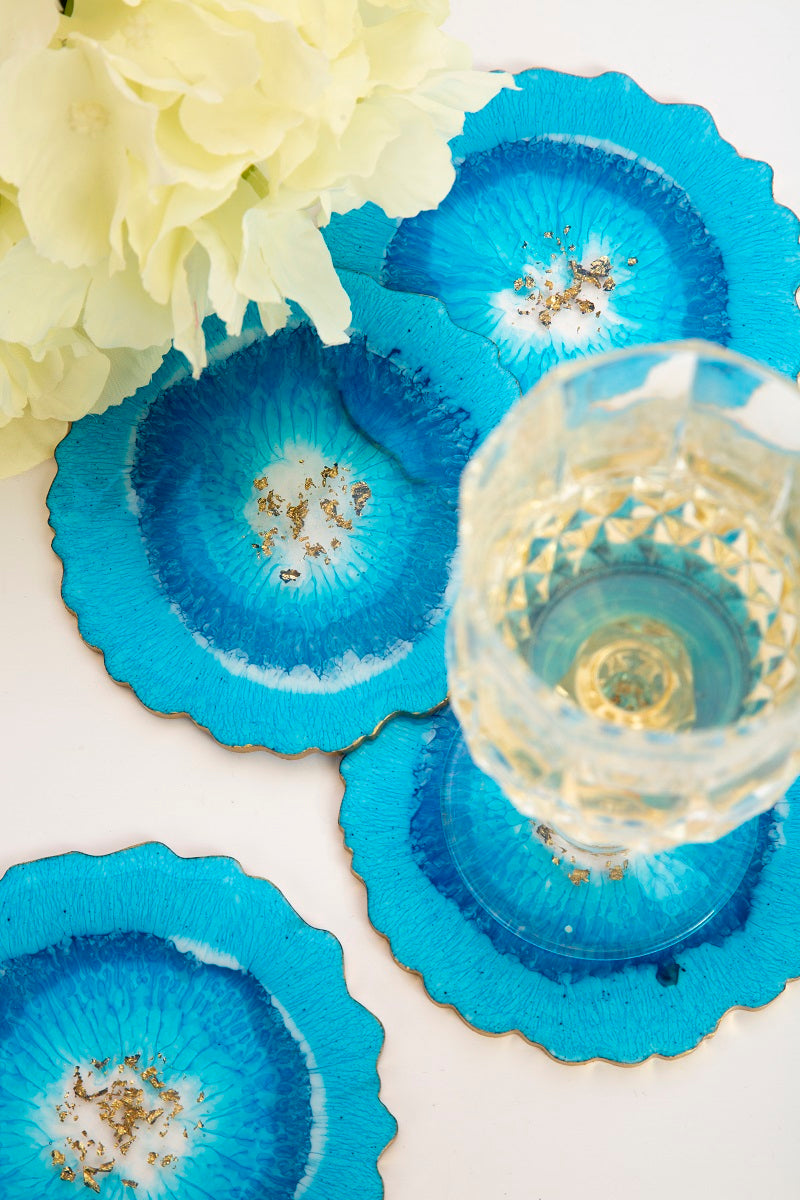 Blue Blossom Resin Coasters (Set of 4)