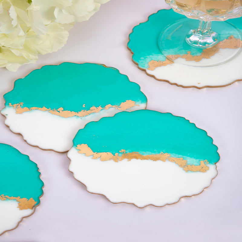 Aquamarine Resin Coasters (Set of 4)