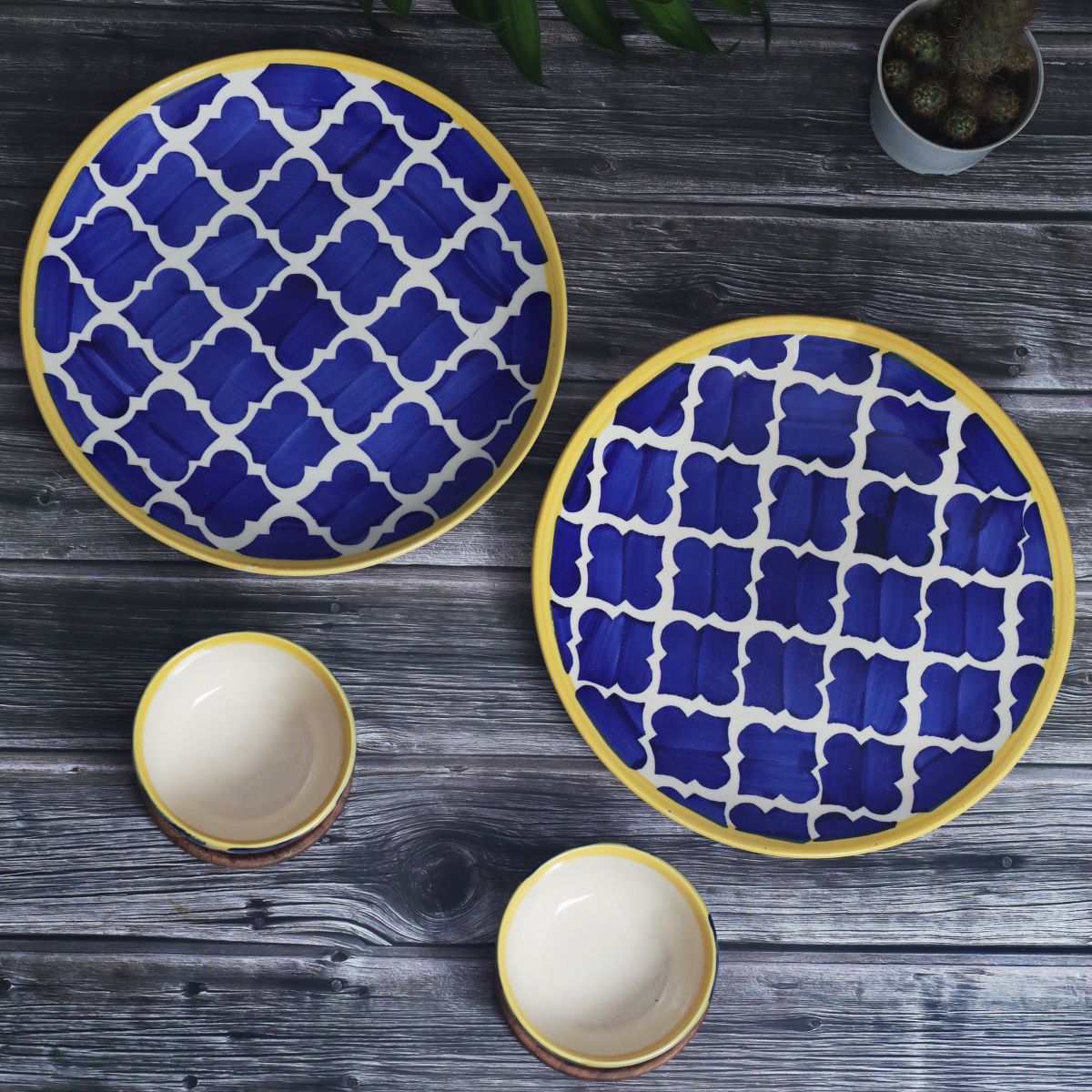 Moroccan Blue Dinner Plates & Bowl (Set of 2/4)