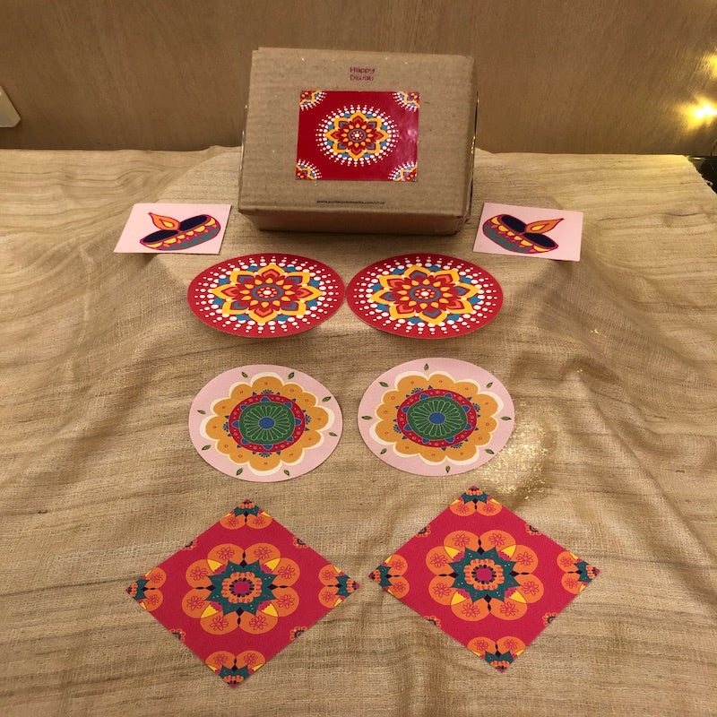 Stick-On Rangoli Mats on Canvas Square Mandala (Set of 2/4/6)