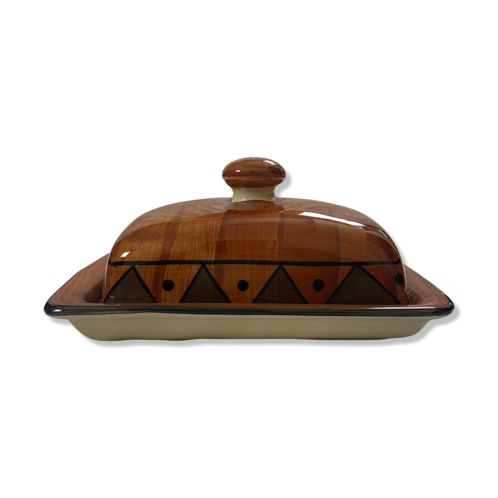 Brown Handcrafted & Hand-painted Ceramic Butter Dish With Lid