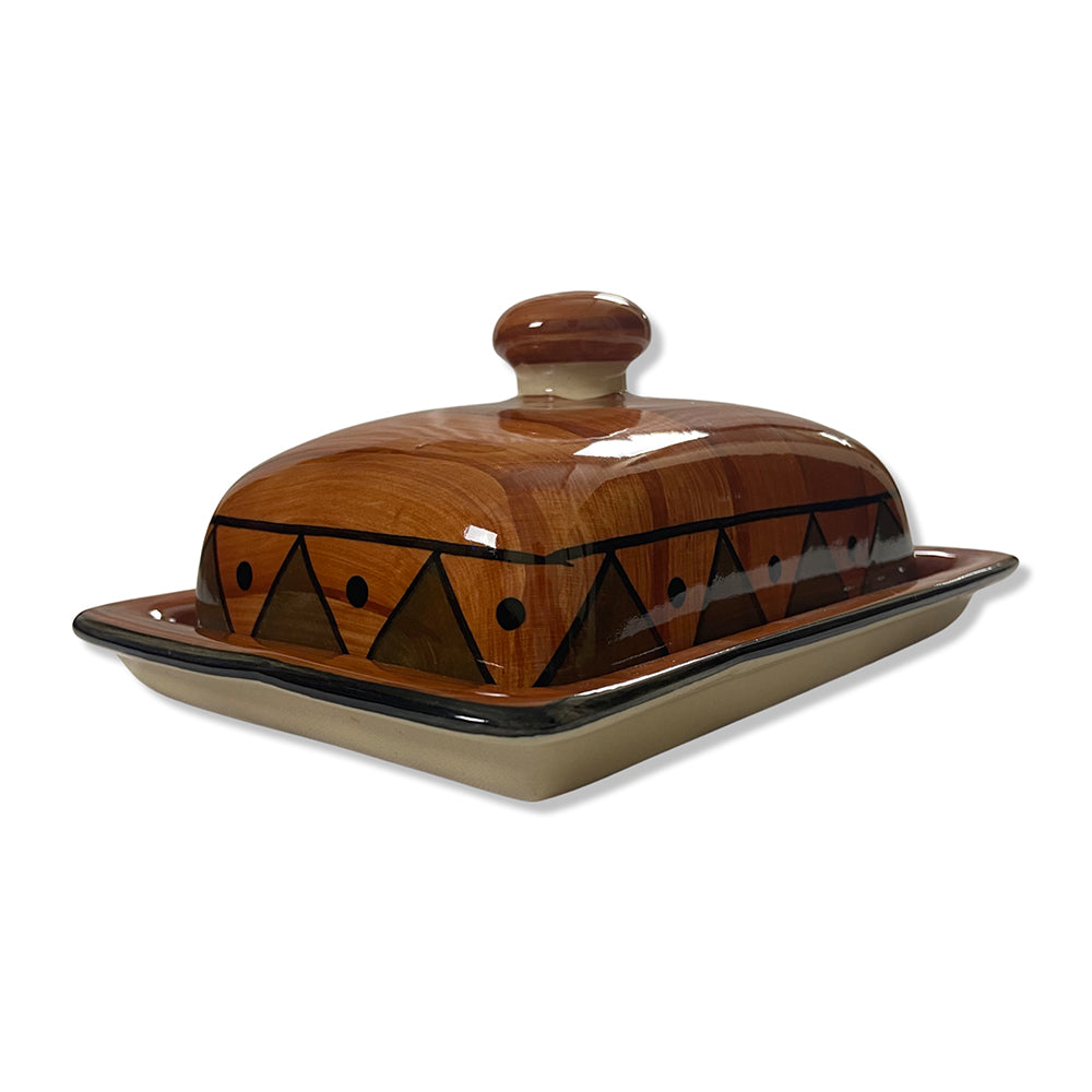 Brown Handcrafted & Hand-painted Ceramic Butter Dish With Lid