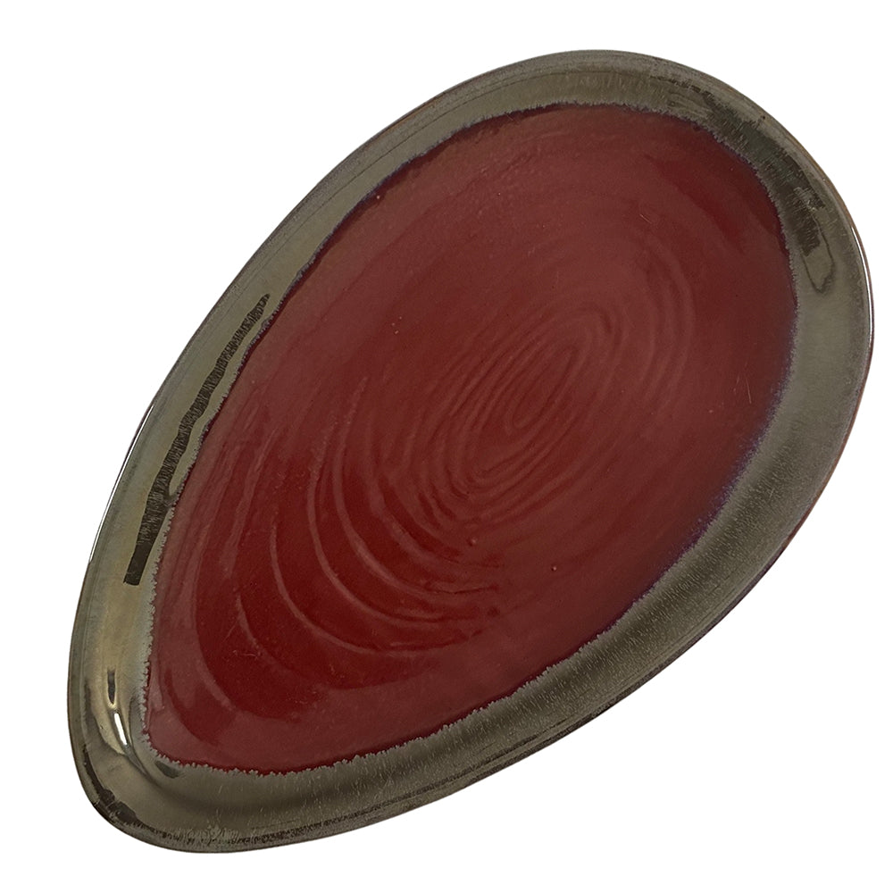 Red Almond Shaped Glazed Ceramic Serving Platter (13")