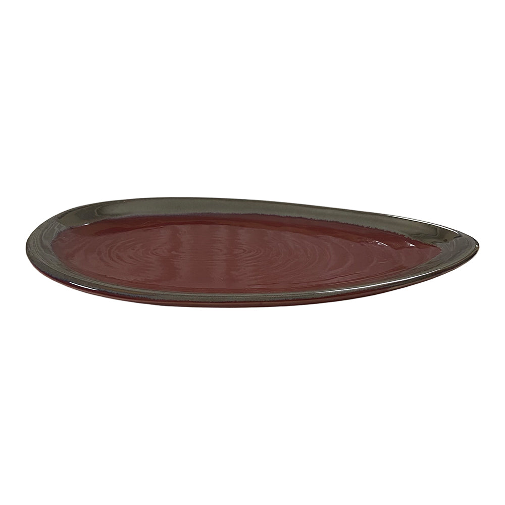 Red Almond Shaped Glazed Ceramic Serving Platter (13")