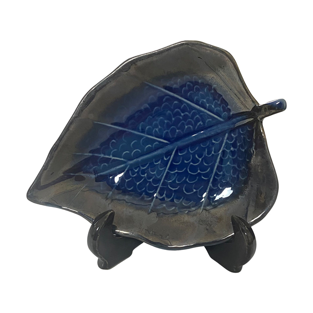 Royal Blue Paan Leaf Shaped Ceramic Platter (Set of 2)
