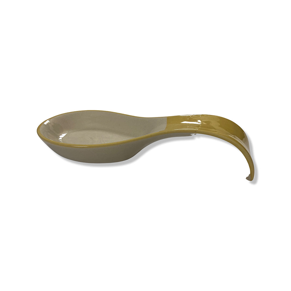 Yellow & White Ceramic Spoon Rest Holder